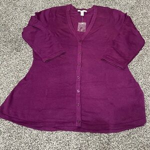 New Isaac Mizzrah Purple Button Up V Neck Long Sleeve Cardigan Sweater M